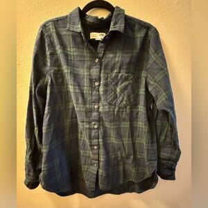 Old Navy Plaid Long Sleeve Top Collared Button Green/Navy Shirt L Women's Large